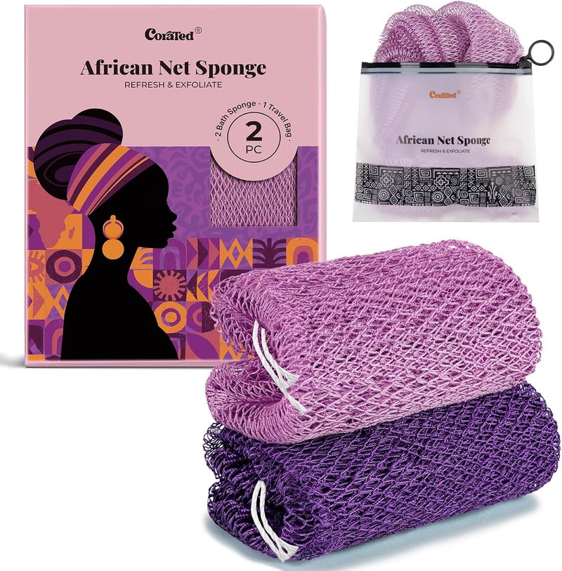 CORATED African Net Sponge Authentic, Shower Loofah Exfoliating Bath Sponge, Body Scrubber for Women and Men Daily Use Body Care, Travel Portable Bath Accessories Spa Gifts - Image 1